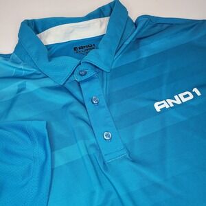 AND1 Performance Polo Shirt Mens 2XL Blue Excellent Gradient Stripe Short Sleeve